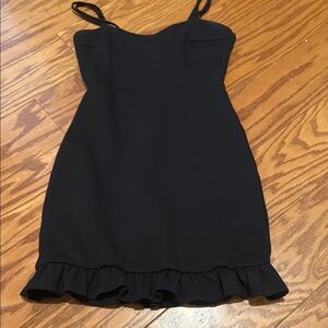 Lulu's Black Sheath Mini Dress with Ruffled Hem